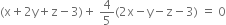 left parenthesis straight x plus 2 straight y plus straight z minus 3 right parenthesis plus space 4 over 5 left parenthesis 2 straight x minus straight y minus straight z minus 3 right parenthesis space equals space 0