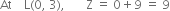 At space space space space straight L left parenthesis 0 comma space 3 right parenthesis comma space space space space space space space straight Z space equals space 0 plus 9 space equals space 9