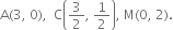 straight A left parenthesis 3 comma space 0 right parenthesis comma space space straight C open parentheses 3 over 2 comma space 1 half close parentheses comma space straight M left parenthesis 0 comma space 2 right parenthesis.