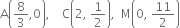 straight A open parentheses 8 over 3 comma 0 close parentheses comma space space space space straight C open parentheses 2 comma space 1 half close parentheses comma space space straight M open parentheses 0 comma space 11 over 2 close parentheses