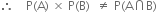 therefore space space space space straight P left parenthesis straight A right parenthesis space cross times space straight P left parenthesis straight B right parenthesis space space not equal to space straight P left parenthesis straight A intersection straight B right parenthesis