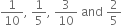 1 over 10 comma space 1 fifth comma space 3 over 10 space and space 2 over 5