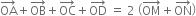 OA with rightwards arrow on top plus OB with rightwards arrow on top plus OC with rightwards arrow on top plus OD with rightwards arrow on top space equals space 2 space open parentheses OM with rightwards arrow on top plus ON with rightwards arrow on top close parentheses