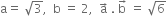 straight a equals space square root of 3 comma space space straight b space equals space 2 comma space space straight a with rightwards arrow on top space. space straight b with rightwards arrow on top space equals space square root of 6