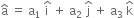 straight a with hat on top space equals space straight a subscript 1 space straight i with hat on top space plus space straight a subscript 2 space straight j with hat on top space plus space straight a subscript 3 space straight k with hat on top