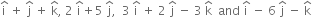 straight i with hat on top space plus space straight j with hat on top space plus space straight k with hat on top comma space 2 space straight i with hat on top plus 5 space straight j with hat on top comma space space 3 space straight i with hat on top space plus space 2 space straight j with hat on top space minus space 3 space straight k with hat on top space space and space straight i with hat on top space minus space 6 space straight j with hat on top space minus space straight k with hat on top