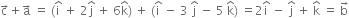 straight c with rightwards arrow on top plus straight a with rightwards arrow on top space equals space left parenthesis straight i with hat on top space plus space 2 straight j with hat on top space plus space 6 straight k with hat on top right parenthesis space plus space left parenthesis straight i with hat on top space minus space 3 space straight j with hat on top space minus space 5 space straight k with hat on top right parenthesis space equals 2 straight i with hat on top space minus space straight j with hat on top space plus space straight k with hat on top space equals space straight b with rightwards arrow on top