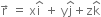 straight r with rightwards arrow on top space equals space straight x straight i with hat on top space plus space straight y straight j with hat on top plus straight z straight k with hat on top