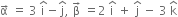 straight alpha with rightwards arrow on top space equals space 3 space straight i with hat on top minus straight j with hat on top comma space straight beta with rightwards arrow on top space equals 2 space straight i with hat on top space plus space straight j with hat on top space minus space 3 space straight k with hat on top