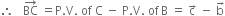 therefore space space space BC with rightwards arrow on top space equals straight P. straight V. space of space straight C space minus space straight P. straight V. space of thin space straight B space equals space straight c with rightwards arrow on top space minus space straight b with rightwards arrow on top