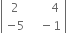 open vertical bar table row 2 cell space space space space space space 4 end cell row cell negative 5 end cell cell space space space minus 1 end cell end table close vertical bar