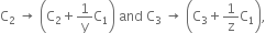 straight C subscript 2 space rightwards arrow space open parentheses straight C subscript 2 plus 1 over straight y straight C subscript 1 close parentheses space and space straight C subscript 3 space rightwards arrow space open parentheses straight C subscript 3 plus 1 over straight z straight C subscript 1 close parentheses comma