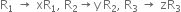 straight R subscript 1 space rightwards arrow space xR subscript 1 comma space straight R subscript 2 rightwards arrow straight y space straight R subscript 2 comma space straight R subscript 3 space rightwards arrow space zR subscript 3