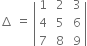 increment space equals space open vertical bar table row 1 cell space 2 end cell cell space 3 end cell row 4 cell space 5 end cell cell space 6 end cell row 7 cell space 8 end cell cell space 9 end cell end table close vertical bar