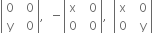 open vertical bar table row 0 cell space space 0 end cell row straight y cell space space 0 end cell end table close vertical bar comma space space minus open vertical bar table row straight x cell space space 0 end cell row 0 cell space space 0 end cell end table close vertical bar comma space space open vertical bar table row straight x cell space space 0 end cell row 0 cell space space straight y end cell end table close vertical bar