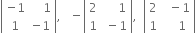 open vertical bar table row cell negative 1 end cell cell space space space space 1 end cell row 1 cell negative 1 end cell end table close vertical bar comma space space space minus open vertical bar table row 2 cell space space space space space 1 end cell row 1 cell space minus 1 end cell end table close vertical bar comma space space open vertical bar table row 2 cell space space minus 1 end cell row 1 cell space space space space 1 end cell end table close vertical bar