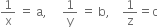 1 over straight x space equals space straight a comma space space space space space 1 over straight y space equals space straight b comma space space space space 1 over straight z equals straight c