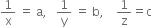 1 over straight x space equals space straight a comma space space space 1 over straight y space equals space straight b comma space space space space 1 over straight z equals straight c