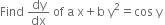 Find space dy over dx space of space straight a space straight x plus straight b space straight y squared equals cos space straight y space