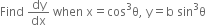 Find space dy over dx space when space straight x equals cos cubed straight theta comma space straight y equals straight b space sin cubed straight theta