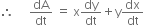 therefore space space space space space dA over dt space equals space straight x dy over dt plus straight y dx over dt