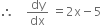 therefore space space space space dy over dx space equals 2 straight x minus 5