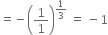 equals negative open parentheses 1 over 1 close parentheses to the power of 1 third end exponent space equals space minus 1