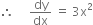 therefore space space space space space dy over dx space equals space 3 straight x squared