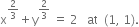 straight x to the power of 2 over 3 end exponent plus straight y to the power of 2 over 3 end exponent space equals space 2 space space space at space space left parenthesis 1 comma space 1 right parenthesis.