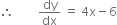 therefore space space space space space space space space dy over dx space equals space 4 straight x minus 6