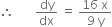 therefore space space space space space space space dy over dx space equals space fraction numerator 16 space straight x over denominator 9 space straight y end fraction