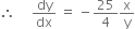 therefore space space space space space dy over dx space equals space minus 25 over 4 straight x over straight y