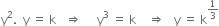 straight y squared. space space straight y space equals space straight k space space space rightwards double arrow space space space space space straight y cubed space equals space straight k space space space space rightwards double arrow space space space straight y space equals space straight k to the power of 1 third end exponent
