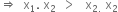 rightwards double arrow space space straight x subscript 1. space straight x subscript 2 space space greater than space space space straight x subscript 2. end subscript space straight x subscript 2