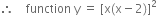 therefore space space space space function space straight y space equals space left square bracket straight x left parenthesis straight x minus 2 right parenthesis right square bracket squared