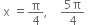 space straight x space equals straight pi over 4 comma space space space space fraction numerator 5 straight pi over denominator 4 end fraction space