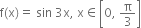 straight f left parenthesis straight x right parenthesis equals space sin space 3 straight x comma space straight x element of open square brackets 0 comma space straight pi over 3 close square brackets