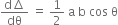 fraction numerator straight d increment over denominator dθ end fraction space equals space 1 half space straight a space straight b space cos space straight theta