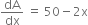 dA over dx space equals space 50 minus 2 straight x