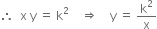 therefore space space straight x space straight y space equals space straight k squared space space space space rightwards double arrow space space space space straight y space equals space straight k squared over straight x