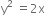 straight y squared space equals 2 straight x