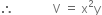 therefore space space space space space space space space space space space space space straight V space equals space straight x squared straight y