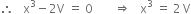 therefore space space space straight x cubed minus 2 straight V space equals space 0 space space space space space space space rightwards double arrow space space space straight x cubed space equals space 2 thin space straight V