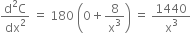 fraction numerator straight d squared straight C over denominator dx squared end fraction space equals space 180 space open parentheses 0 plus 8 over straight x cubed close parentheses space equals space 1440 over straight x cubed