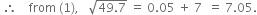 space therefore space space space space from space left parenthesis 1 right parenthesis comma space space space square root of 49.7 end root space equals space 0.05 space plus space 7 space space equals space 7.05.