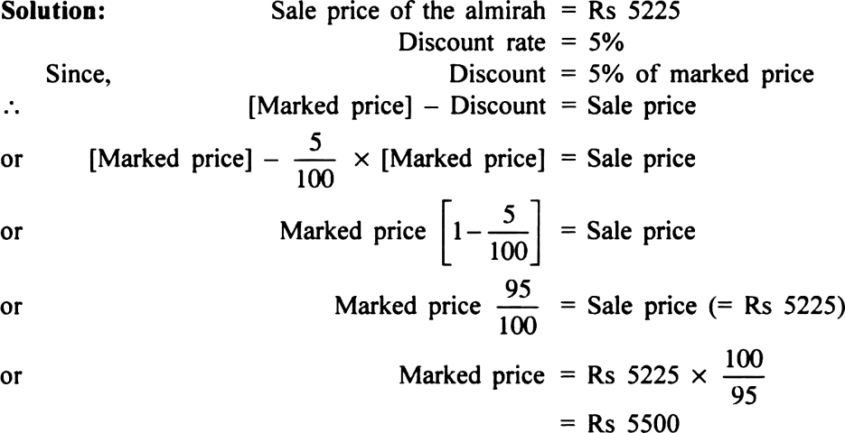 An almirah is sold at Rs 5,225 after allowing a discount of 5%. Find ...