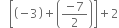 space space space open square brackets open parentheses negative 3 close parentheses plus open parentheses fraction numerator negative 7 over denominator 2 end fraction close parentheses close square brackets plus 2