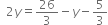 space space 2 y equals 26 over 3 minus y minus 5 over 3