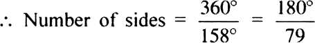 
If 22° is an interior angle, then 180° - 22°, i.e. 158° is exteri