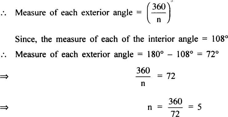 
Let there are ‘n’ sides of the regular polygon.
Thus, the measure